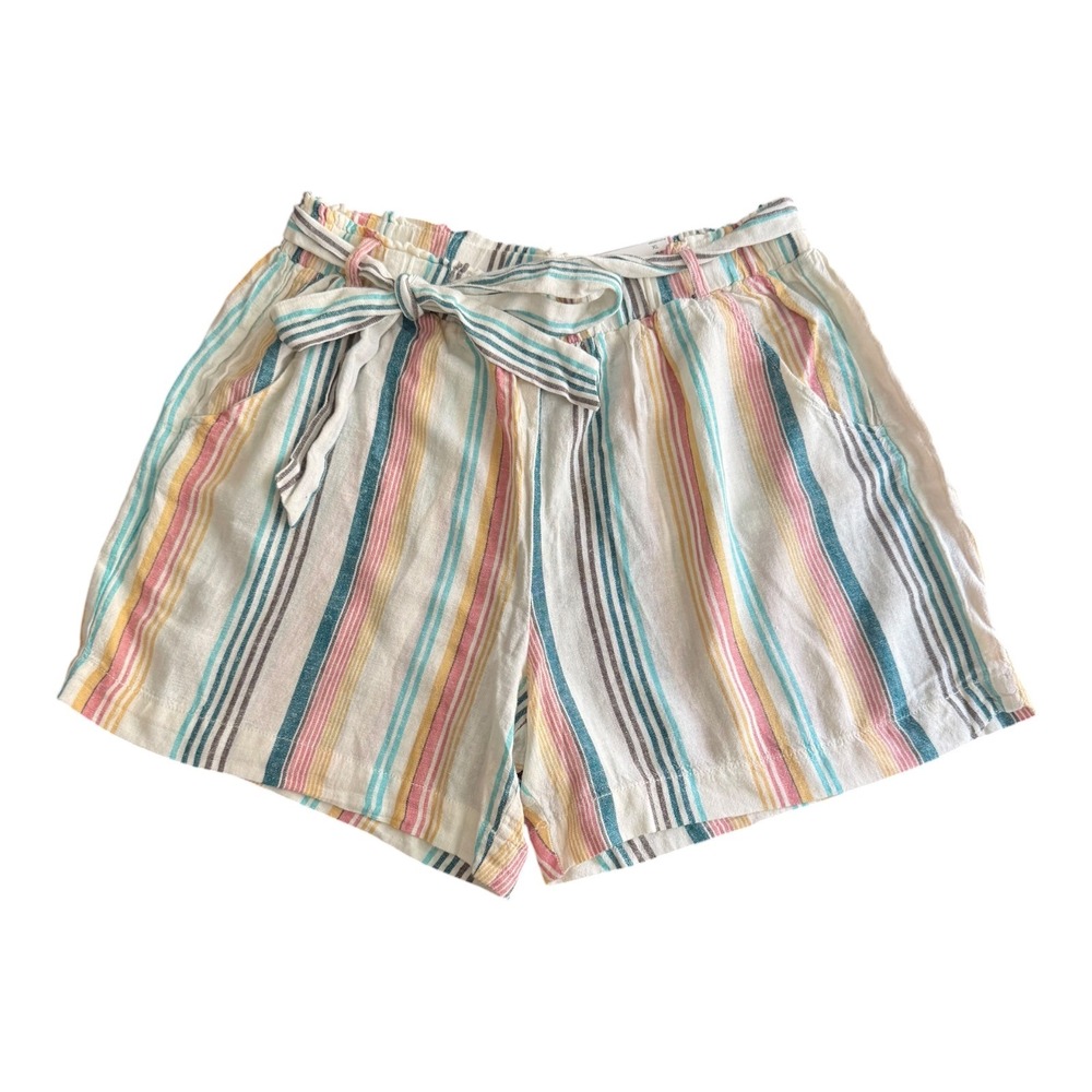 Westbound Womens XL Striped Linen Blend Paperbag Tie Waist Shorts Multi-Color